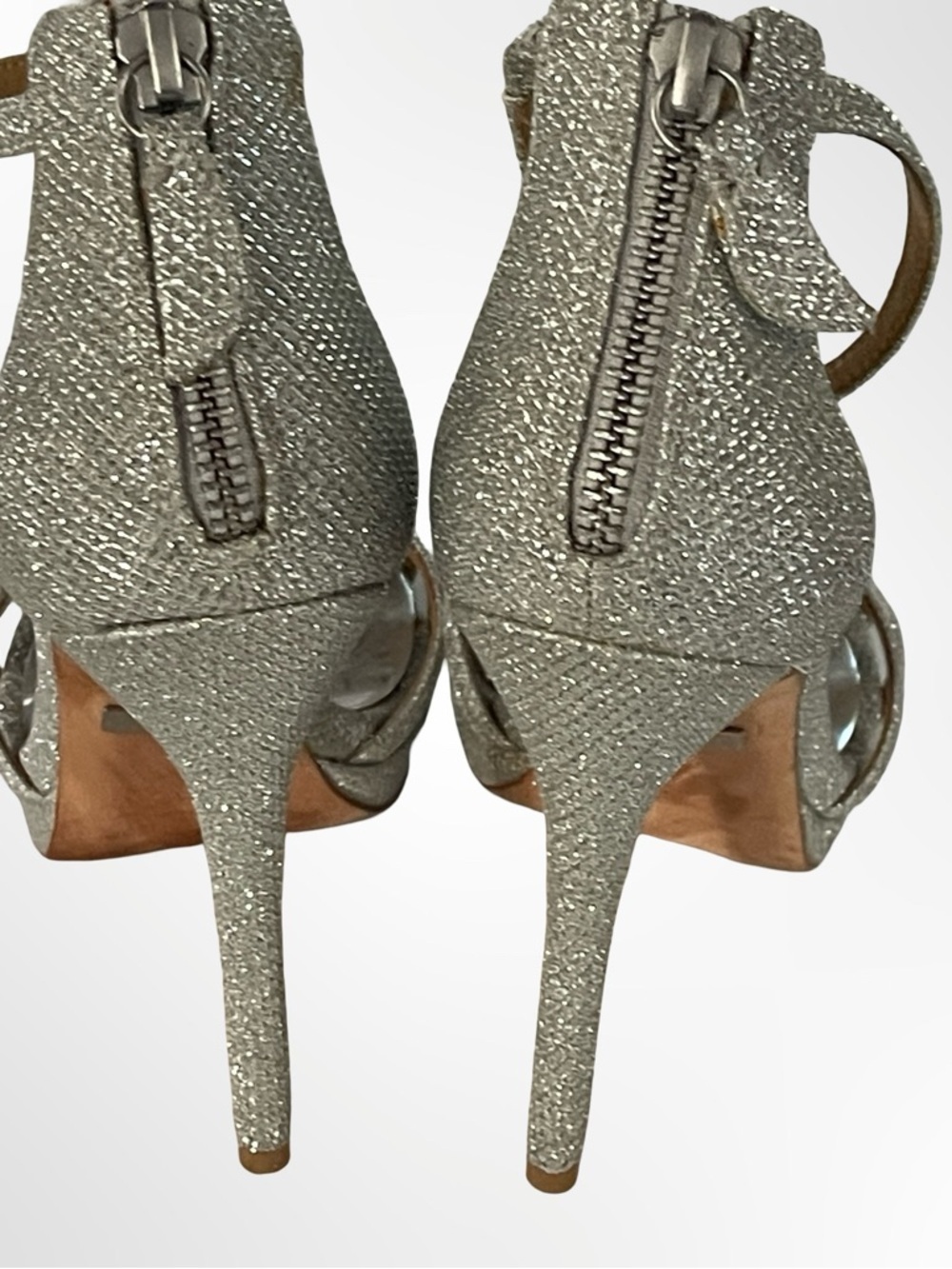 Badgley Mischka Silver Glitter Strappy Heels in size 5 - Picture 3 of 7